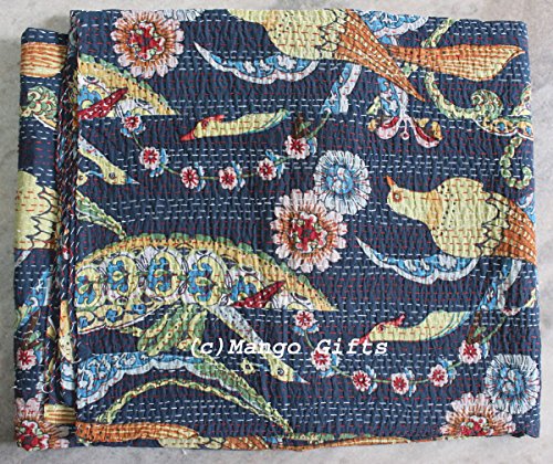 Couvre-lit kantha blanc de qualité artisanale pour lit king size