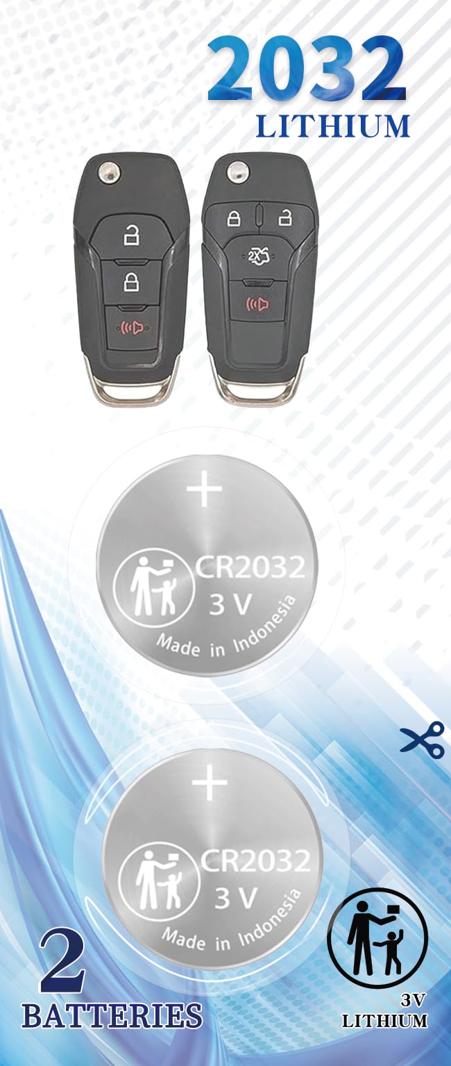 Key Fob Battery Replacement for Ford FLIP Key (2013-2022) EcoSport Expedition Escape Explorer F-150 250 350 450 550 Fusion Ranger Transit