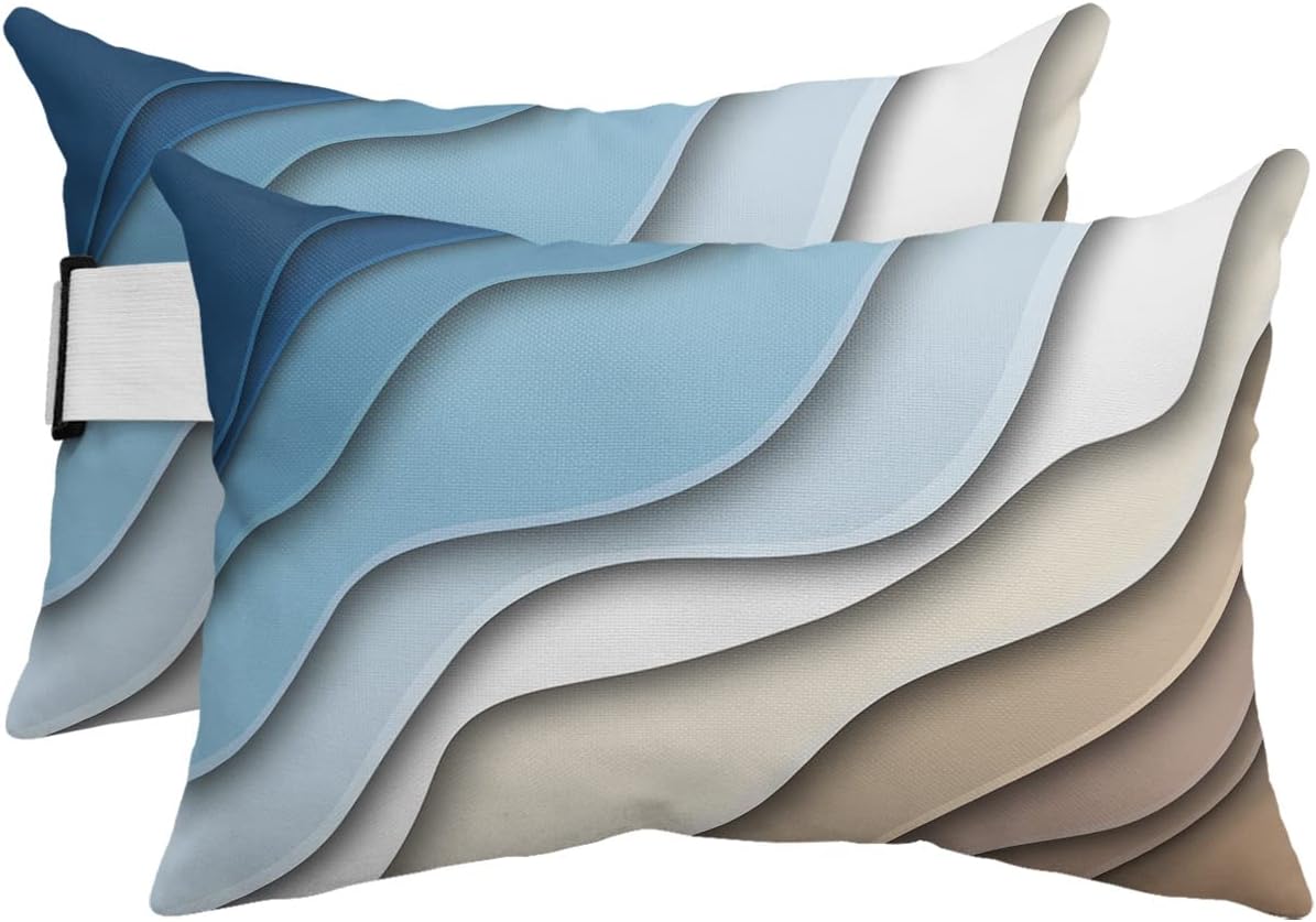 Outdoor Chaise Lounge Head Pillow, Brown and Navy Blue Throw Pillow Soft Lumbar