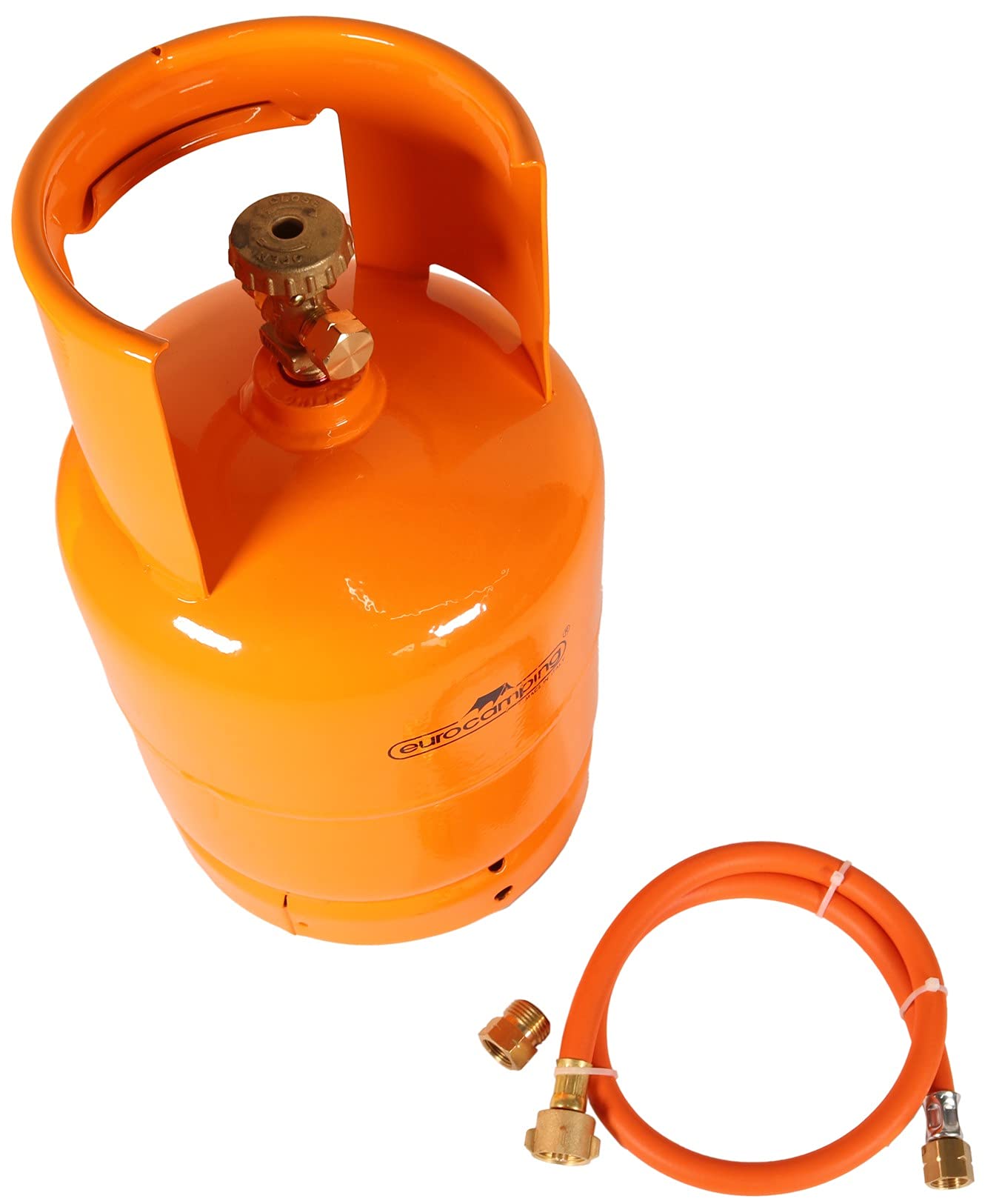 GARDINGER Set befüllbare 3 kg Gasflasche orange mit Kragen Propan/Butan mit Anschluss 3/8" + Adapter + Umfüllschlauch