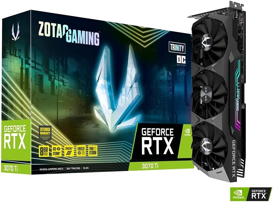 Zotac Gaming GeForce RTX™ 3070 Ti Trinity OC 8GB GDDR6X 256-bit 19 Gbps Scheda grafica da gioco PCIE 4.0, IceStorm 2.0 Raffreddamento avanzato, Illuminazione Spectra 2.0 RGB, ZT-A30710J-10P