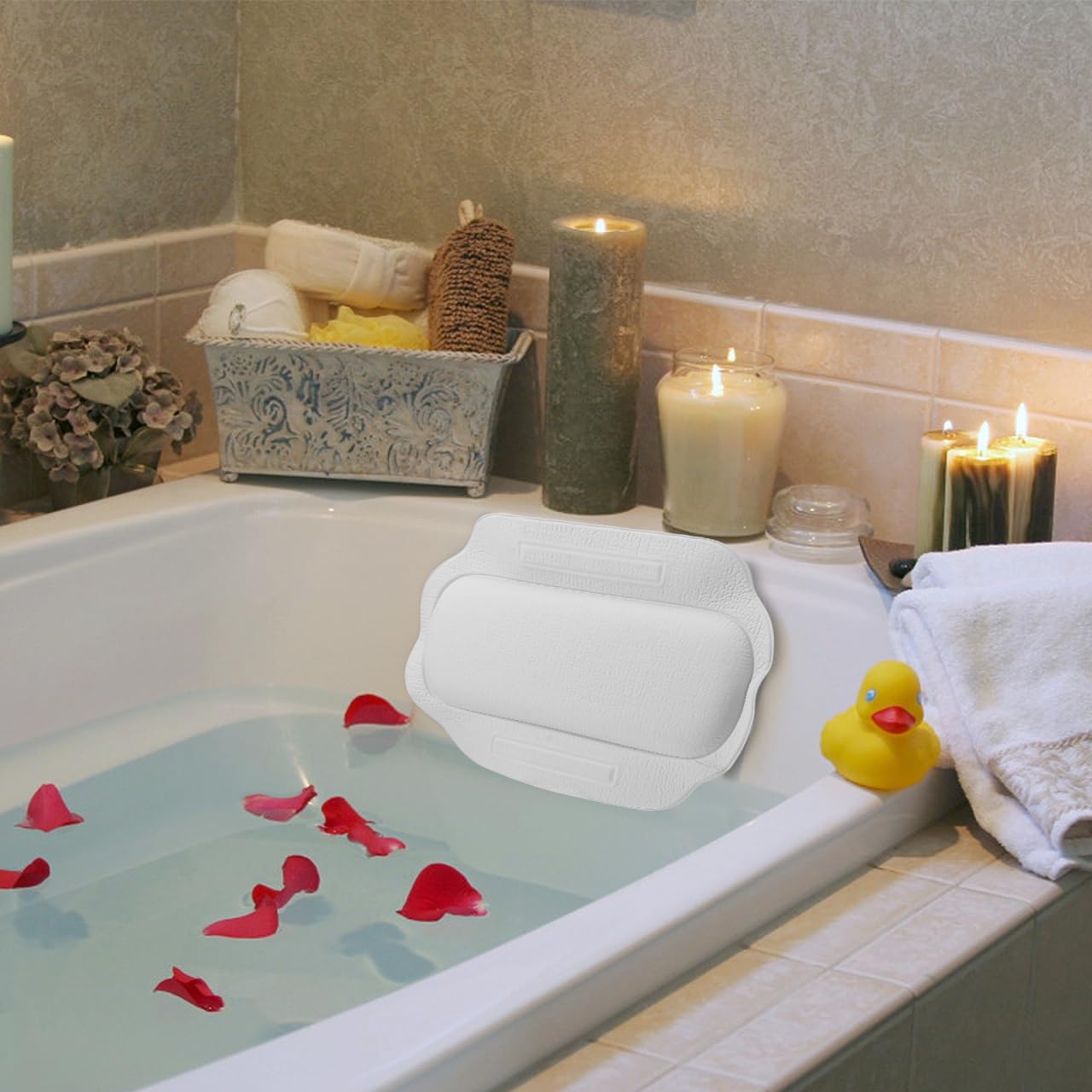 Minkissy 2 Almohadas De BañEra con Ventosas Grandes Y Potentes CojíN De BañO para Cabeza Y Cuello Soporte CóModo para SPA Y Ducha En Casa Apto para La Mayoría De BañEras
