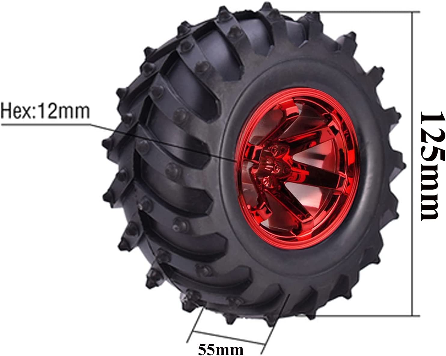KINGCOO Set 4 Pneumatici In Gomma E Cerchi Per Auto RC 1/10: 125mm Per Monster Truck HSP HPI Tamiya
