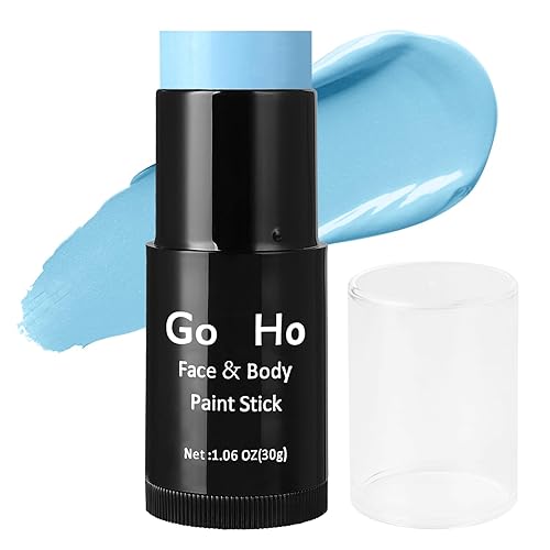 Go Ho Barra de pintura facial azul claro mezclable en crema (1.06 onzas), pintura facial azul pálido de cobertura completa para Halloween, cosplay,