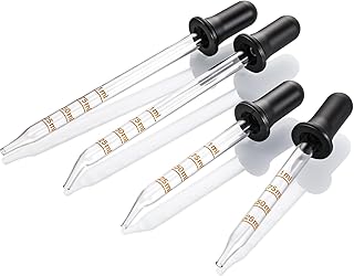 4 Pack, 1 mL Capacity Eye Dropper with Measurement - Long & Short, Bent & Straight Tip Calibrated Glass Medicine Droppers, Accurate Dose Pipette Dropper for Essential Oils, Health Care, Feeding, Lab