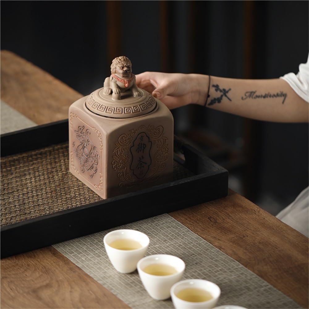 HLTYGWX Teedose aus Keramik, für losen Tee, Vorratsdose, chinesisches Retro-Teeglas mit Jade-Siegel, grobe Keramik-Teedose, schwarzer Tee, versiegeltes Glas, Teedose