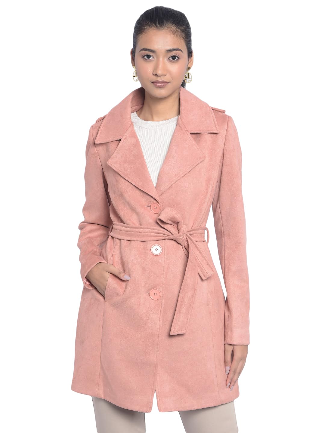 Women's Peach Overcoat with Belt-image-20