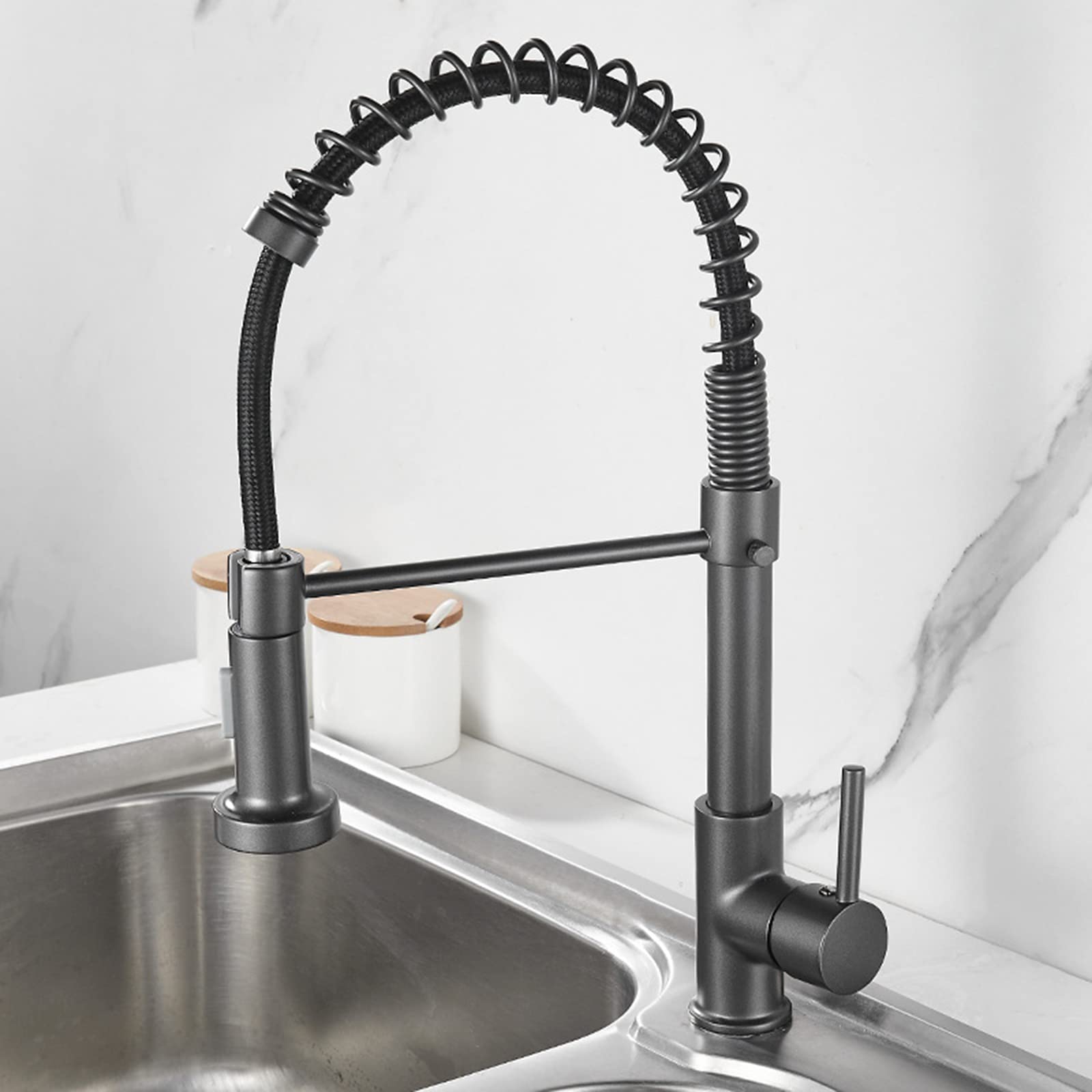 Kitchen Faucet with Pull Down Sprayer Commercial Kitchen Faucet with 360° Rotation Hot and Cold Kitchen Faucets,Grey
