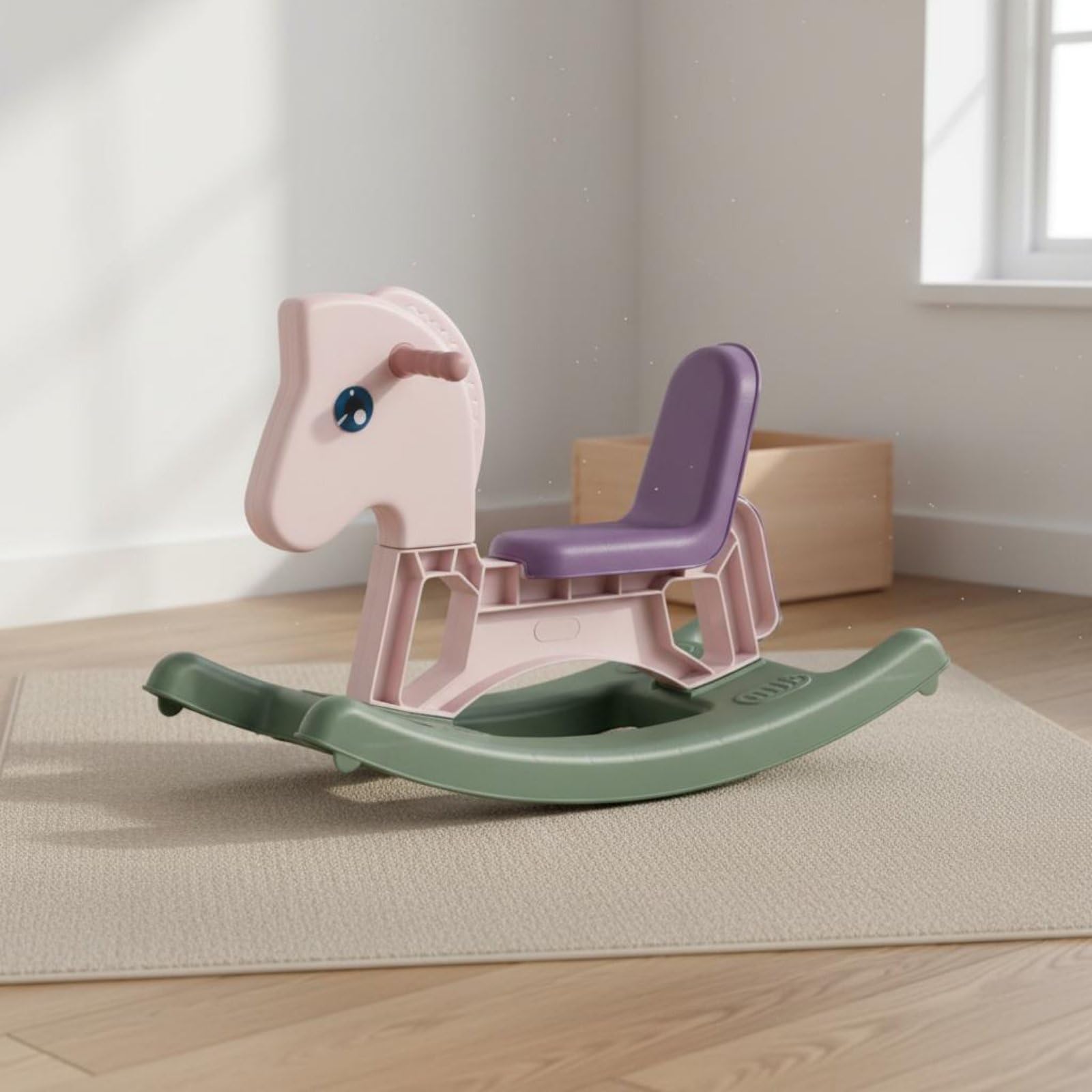 Kinder Schaukelpferd Schaukelspielzeug Reitpferd Wipptier mit Funktionalem Design zur Förderung von Motorik aus Stabilem Und Pflegeleichtem PP für Hausgebrauch Indoor Spielzimmer, Rosa