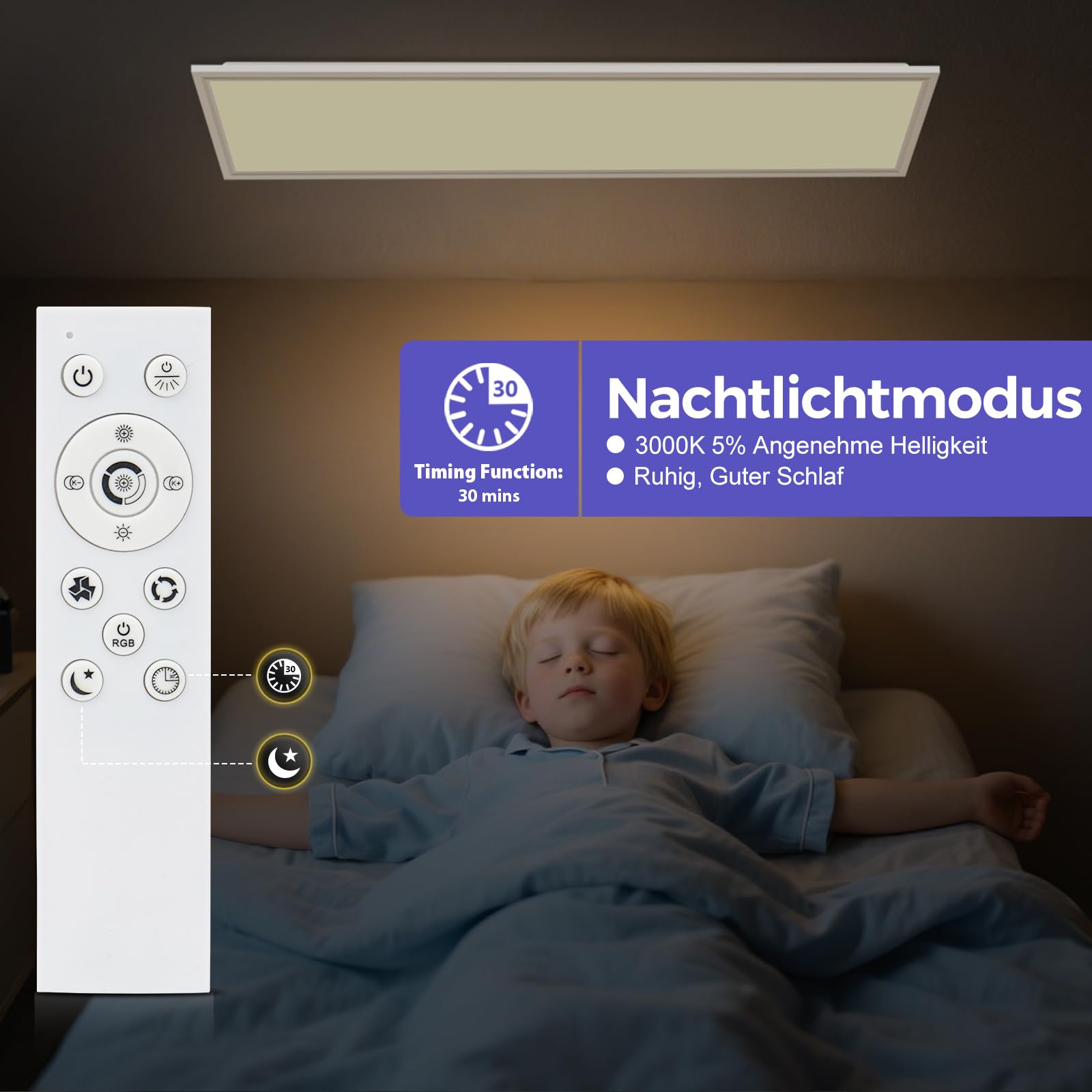 Deckenlampe Led Deckenleuchte Dimmbar Flach - 100x25CM RGB Backlight LED Panel Lampe Decke mit Fernbedienung Timer 3000K-6500K 30W 2543LM für Wohnzimmer Badezimmer küche Schlafzimmer Tageslichtlampe