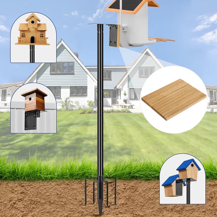 Ottsuls Bird Feeder Pole, 109 Inch Heavy Duty Bird House Pole Kit for Outdoors, with 5-Prong Base Feeding Station for Wild Birds Watching, Adjustable Feeder Stand (House Not Included) - Image 2