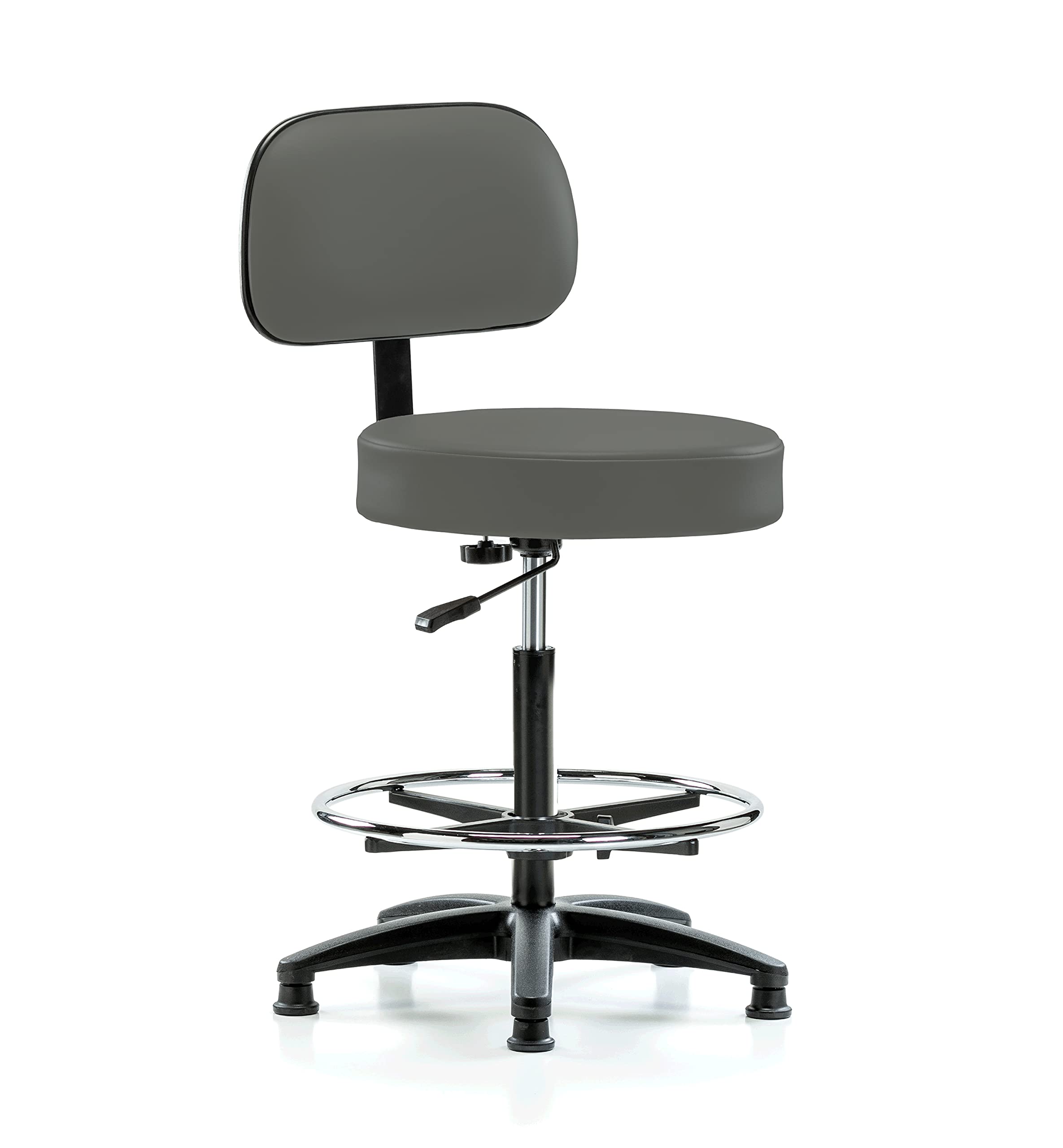 Perch Basic Exam Stool with Foot Ring, Glides, 25-35", Charcoal