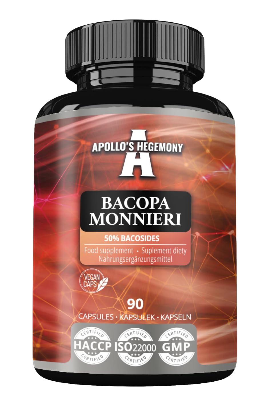 Bacopa Monnieri Extract 500mg, High Strength Brahmi Extract (50% Bacosides), 90 Vegan Capsules, 3 Months Supply, Herbal Supplements for Enhanced Mental Clarity and Focus by Apollo's Hegemony