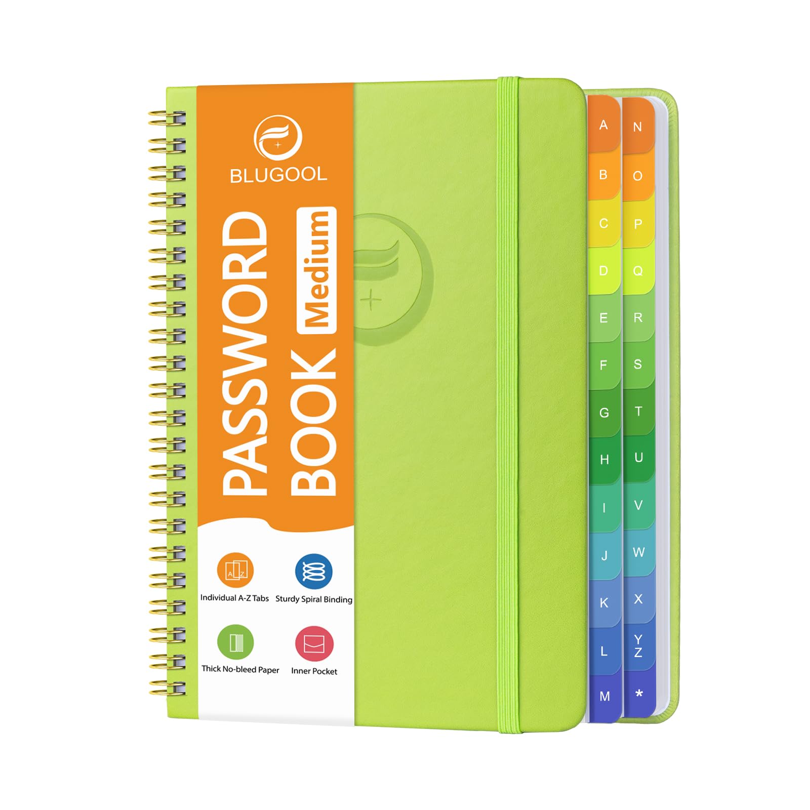 Blugool Password Book with Alphabetical Tabs, Password Keeper Book for Seniors, Individual & Colorful Tabs, Spiral Hardcover Password Notebook for