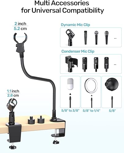 Miniatura 3 de Soporte de micrófono de cuello de cisne de 19 pulgadas con abrazadera de escritorio, alta capacidad de peso y brazo flexible de cuello de cisne con