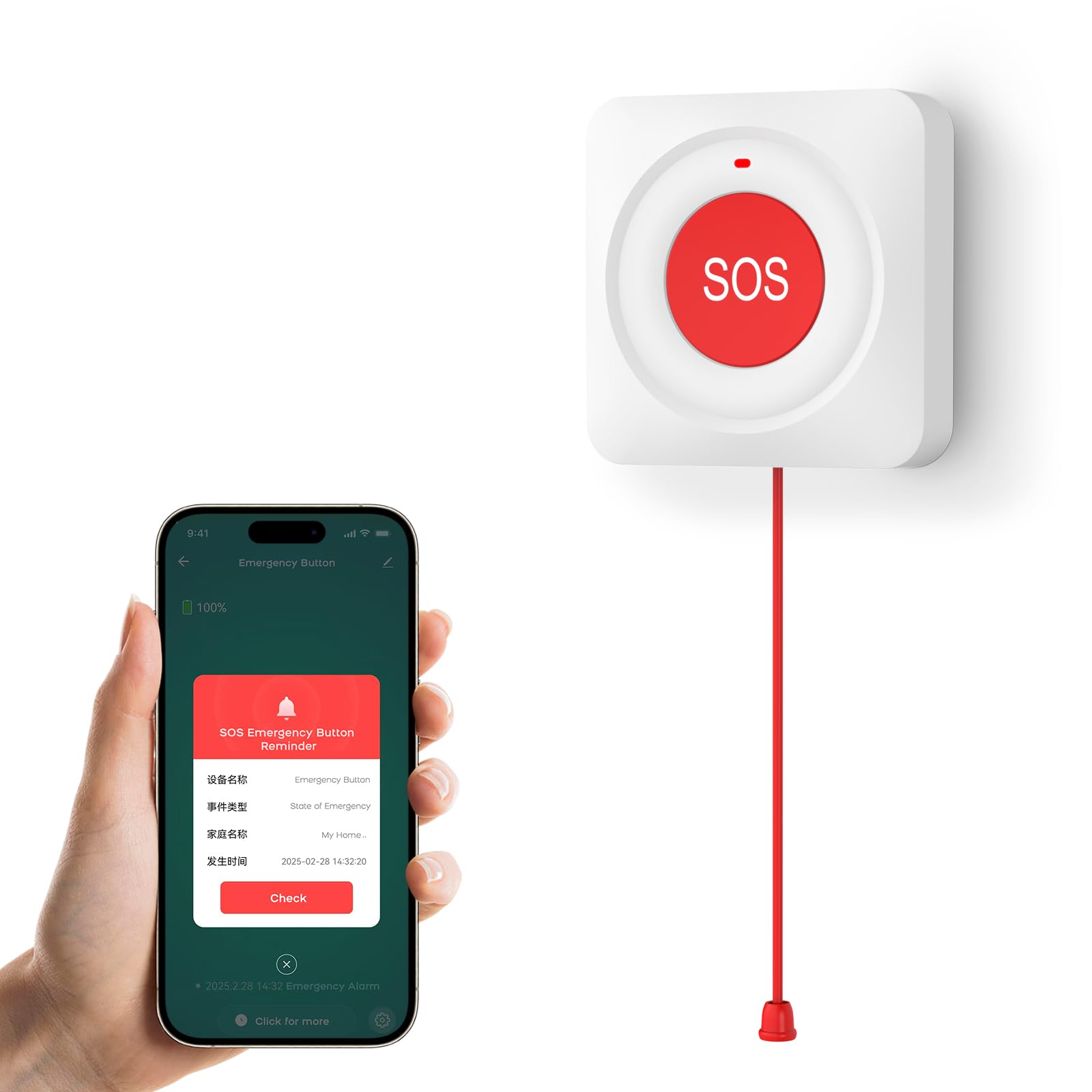 Notrufknopf für Senioren Rufsystem, Tuya WiFi Smart SOS-Notfallknopf, Rote Senioren Notruf*1 (Unterstützt 2.4GHz WiFi),Persönlicher SOS Notfallknopf für ältere Patienten, Kinder
