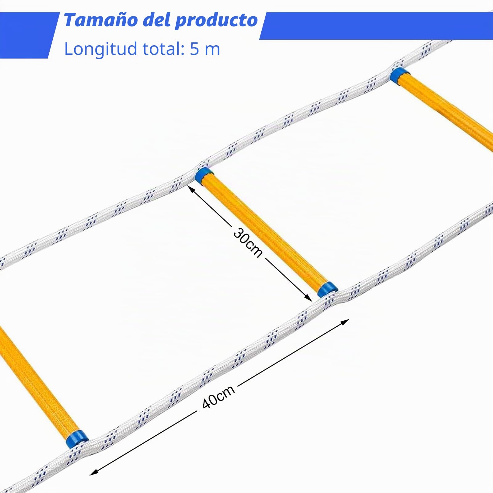 Escalera de cuerda de escape de incendios, cuerda de rescate portátil de seguridad de emergencia, escalera de evacuación de nailon suave multiusos, para ventana de casa, balcón, barandilla, casa de