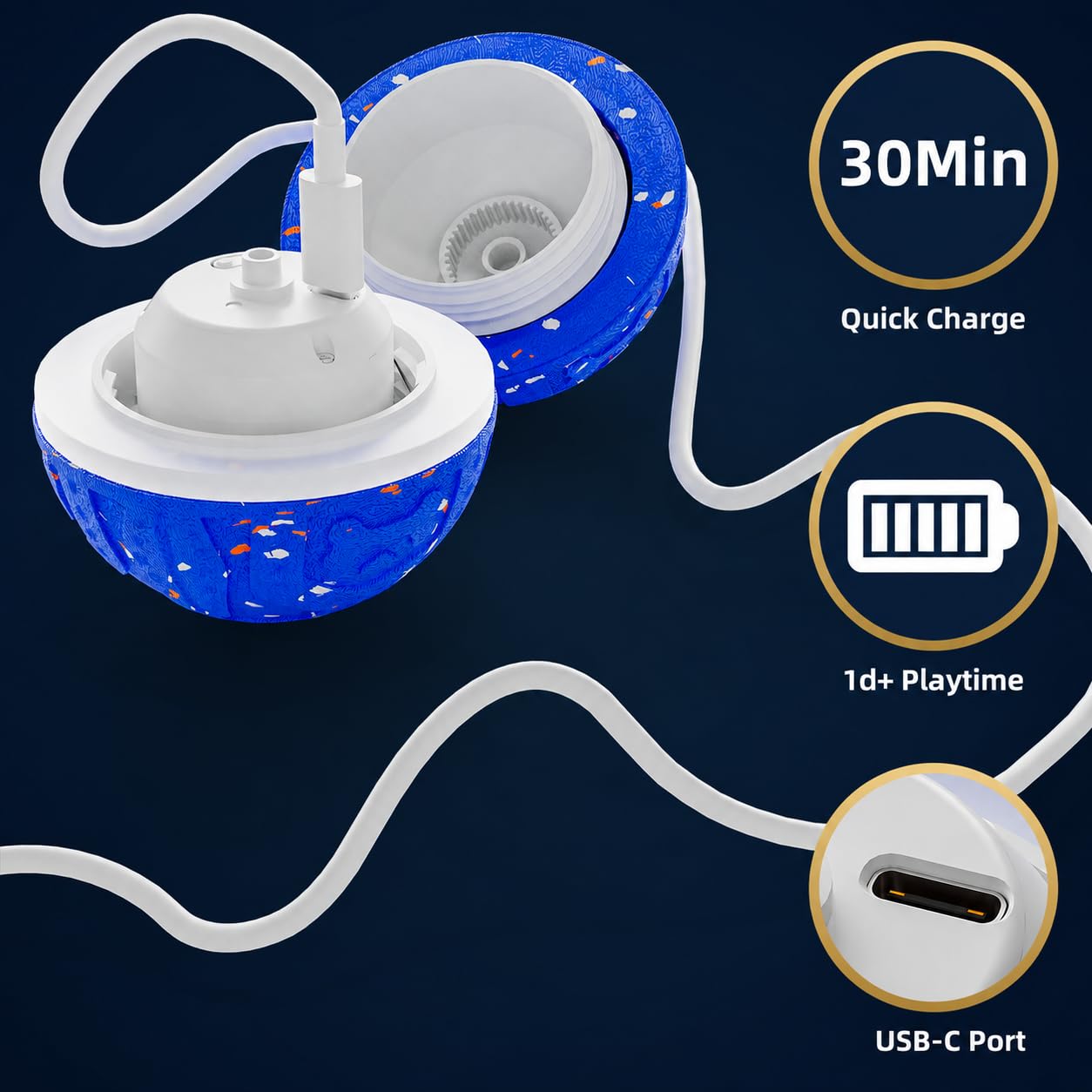 Balle interactive pour chien [nouvellement mise à niveau], matériau E-TPU durable, 3 modes de jeu avec lumières colorées, E-TPU USB-C rechargeable, indice d'étanchéité IPX7 pour chiot, chiens