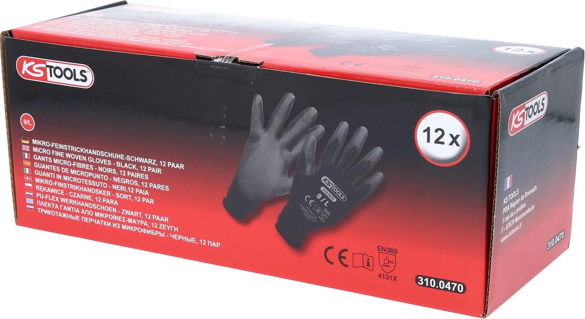 KS Tools 310.0470 Gants microfibres Taille L 12 paires Noir