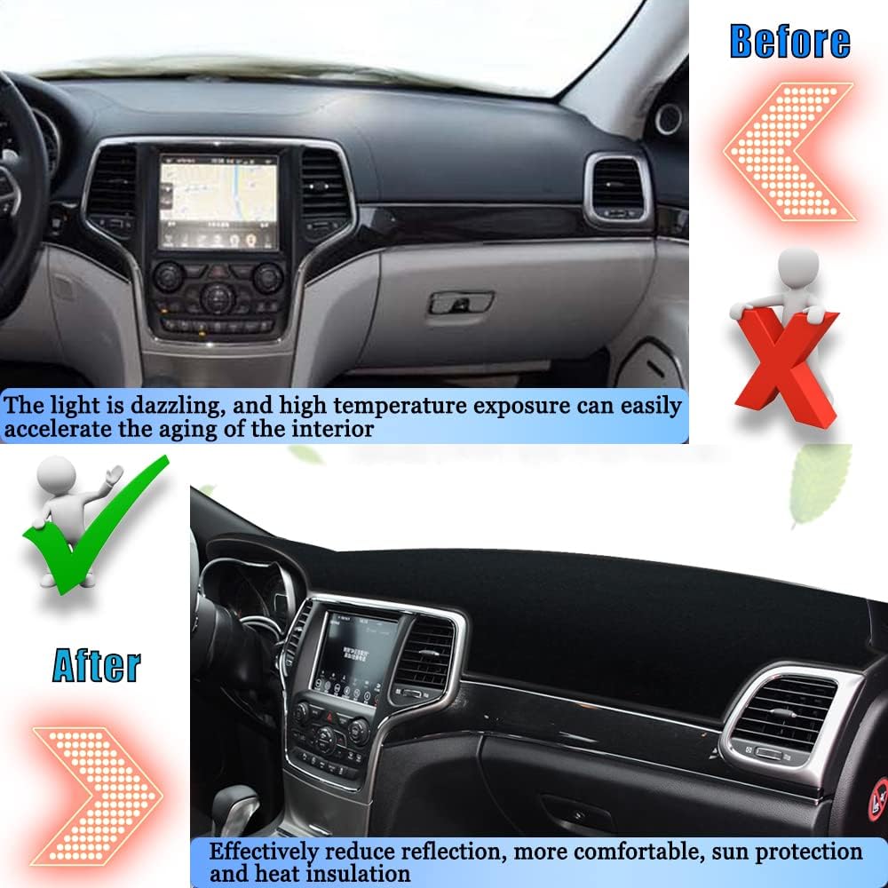 Dashboard Cover Dash Cover Mat Pad Carpet Custom for Jeep Grand Cherokee 2011-2021 Accessories(NOT for Jeep Cherokee & Grand Cherokee L) Anti-Skid Center Console Protector Cover Mat(Black Edge)