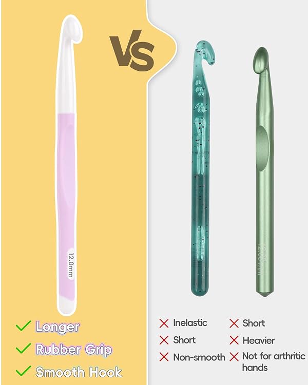 Aeelike Crochet Hooks 8mm, 10mm, 12mm,15mm, 20mm, Ergonomic Crochet Hooks Set with Large Rubber Handle Crocheting Accessories for Chunky Yarn Weaving Blanket DIY Crafts,Ideal Gift by Aeelike - Image 3