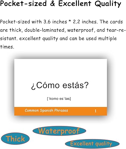 Miniatura 6 de 100 tarjetas de frases esenciales en español para adultos – Aprende frases en español para principiantes con tarjetas duraderas y portátiles