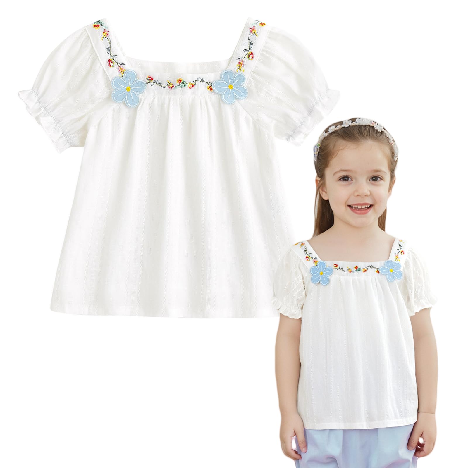 Curipeer Toddler Girl Summer Blouse,Puff Sleeve