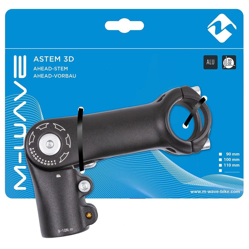 M-Wave Unisex Adult ST-C2.1 Ahead wspornik kierownicy, czarny, regulowany w zakresie 0°-90°, EXT. 110 mm, do 31,8 mm