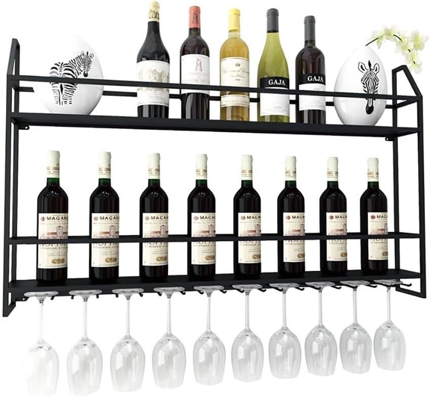 Storage Rack Wine Rack, Wall-Mounted Wine Rack Storage Rack Iron Wine Rack Display Stand,Goblet Holder (Color: Black, Size: 60CM) Shelves