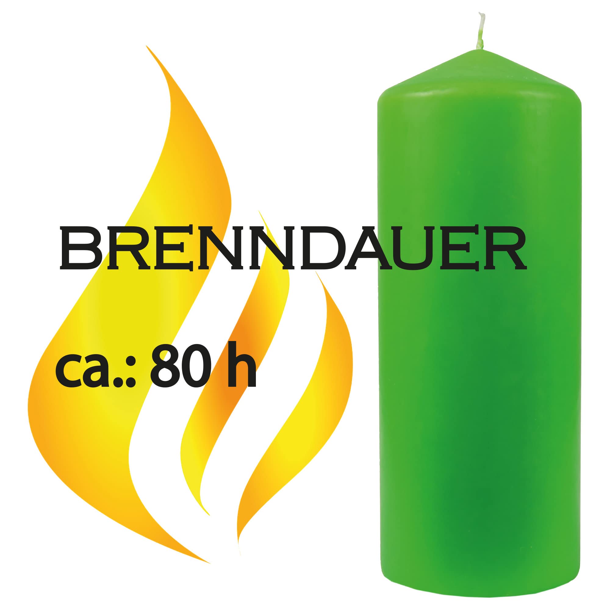 Candele a pilastro, diametro 8 cm x 20 cm, confezione da 6 pezzi, colore lime, lunga durata, prodotte in UE, candele a blocchi di cera