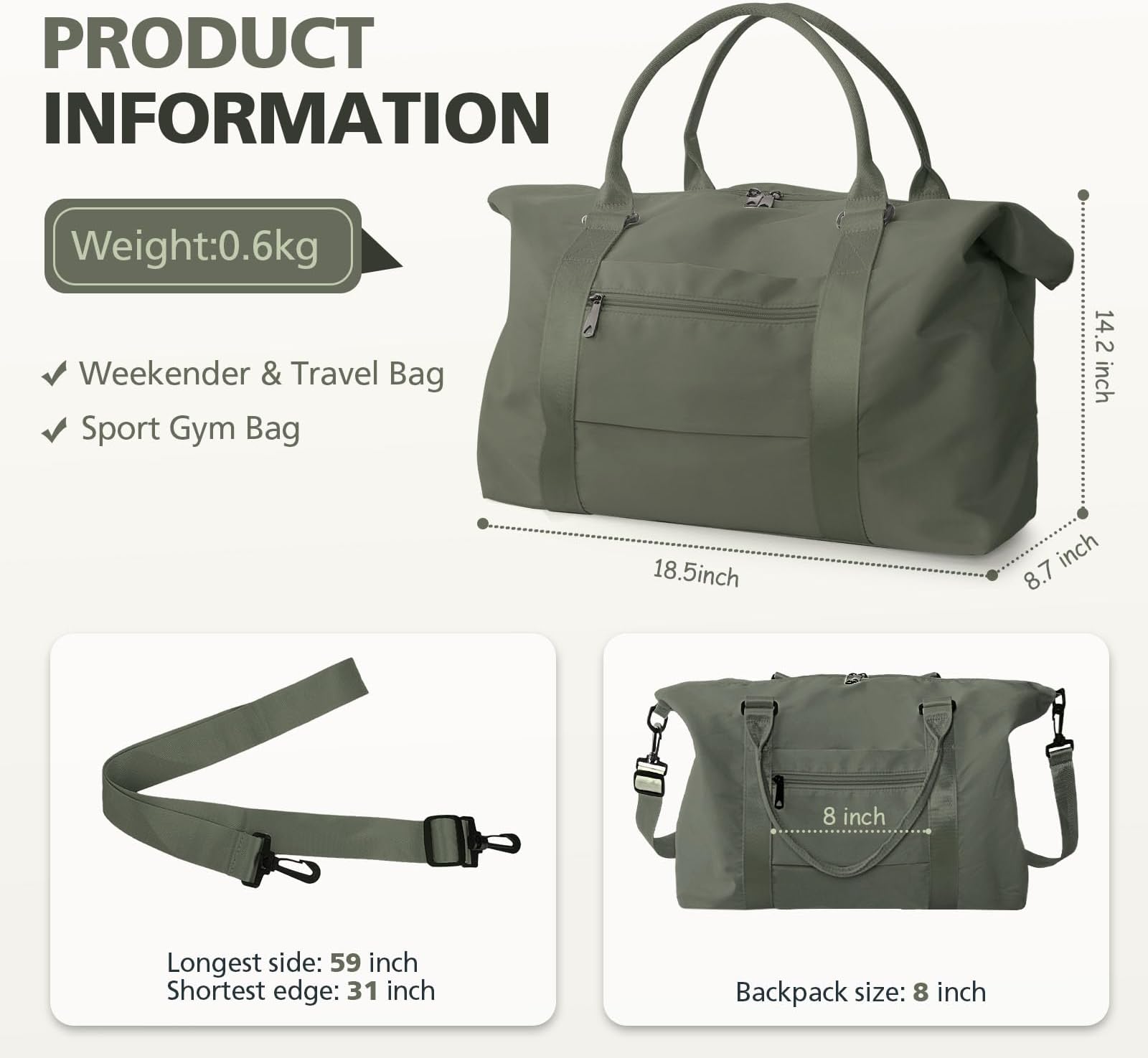 Travel Duffle Bag, Waterproof Weekender Bag Carry On Tote Bags for Women, Duffel Bag Sport Gym Bag for Men, Hospital Bag for Labor and Delivery, Overnight Bag Luggage Bag with Trolley Sleeve, 06 Dark