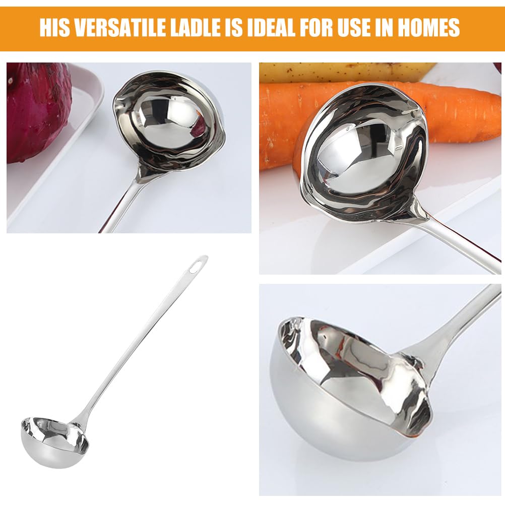 Cuchara con boquilla, cucharón de sopa para el hogar, cucharón de sopa de acero inoxidable, cucharones de cocina para servir, cuchara de acero inoxidable, suministros de hotel, acero