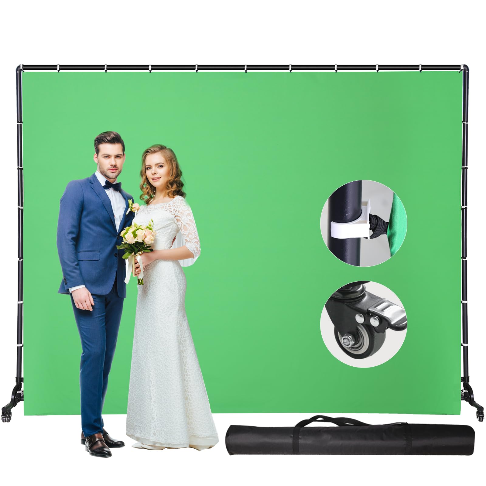 Soporte de fondo verde móvil de 7 x 10 pies con polea, para grabación de video de estudio, clave, producción de efectos especiales, fondo de escenario, disparo de retratos, transmisión en