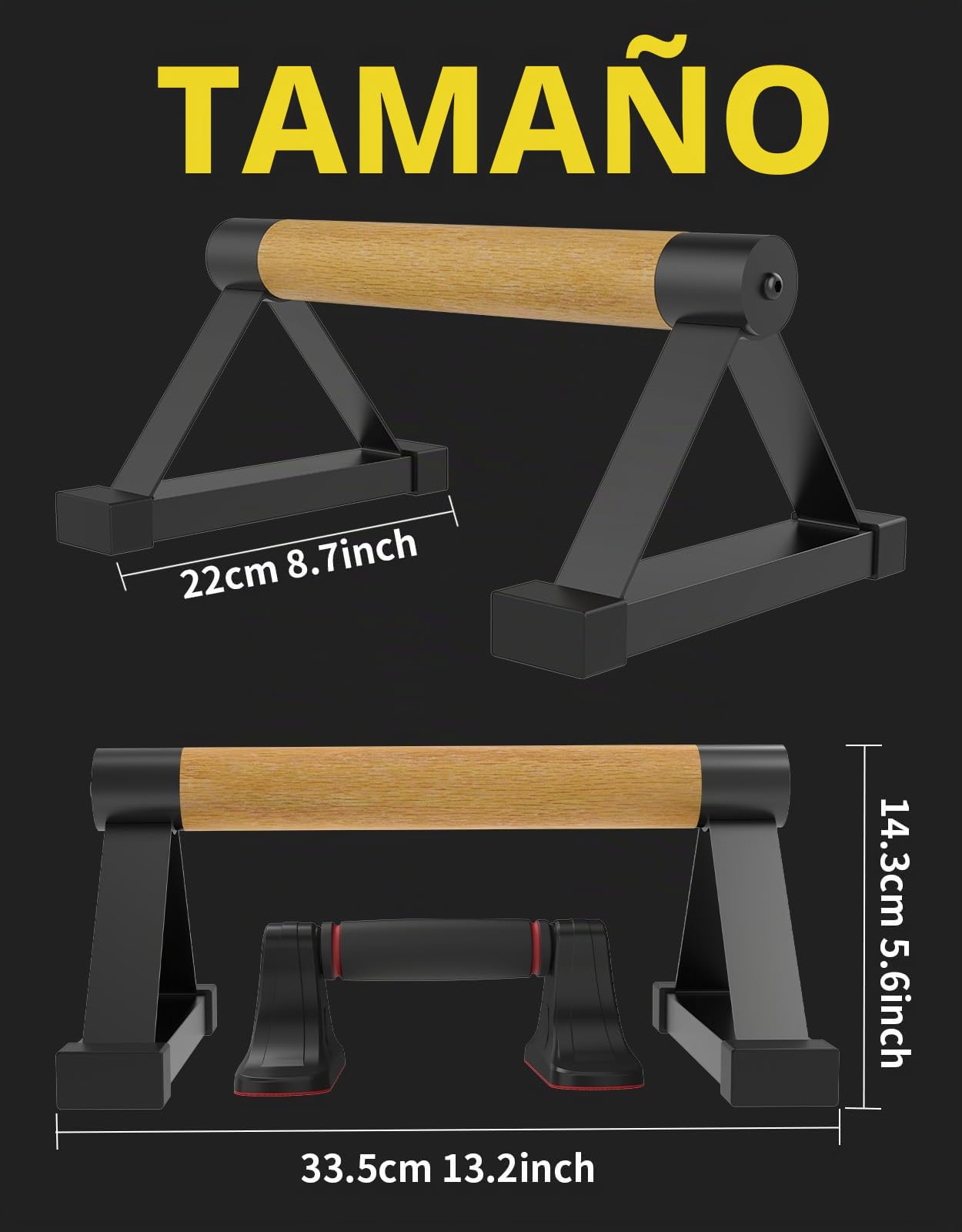 Juego de barras de apoyo para flexiones de madera, 2 piezas de agarres para flexiones de madera de haya con barras antideslizantes para paracalistenia, entrenamiento de fuerza y entrenamiento de