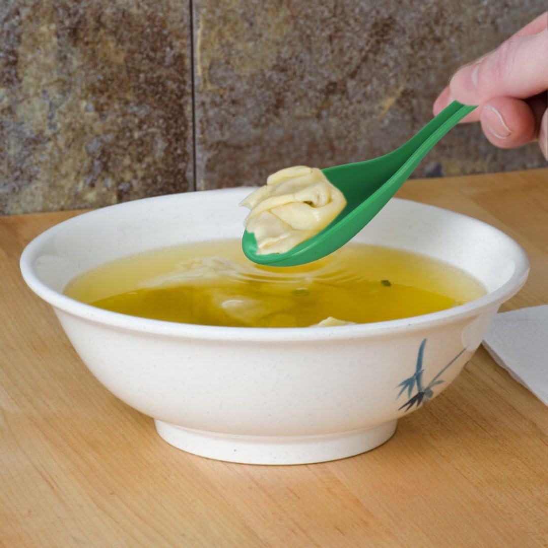 TrueCraftware- 1 oz Asian Soup Spoon Green Color Melamine Set of 12- Break-Resistant Soup Spoons Table Spoons Ramen Spoons Japanese Soup Spoons for Dumpling Miso Pho Wonton Noodles