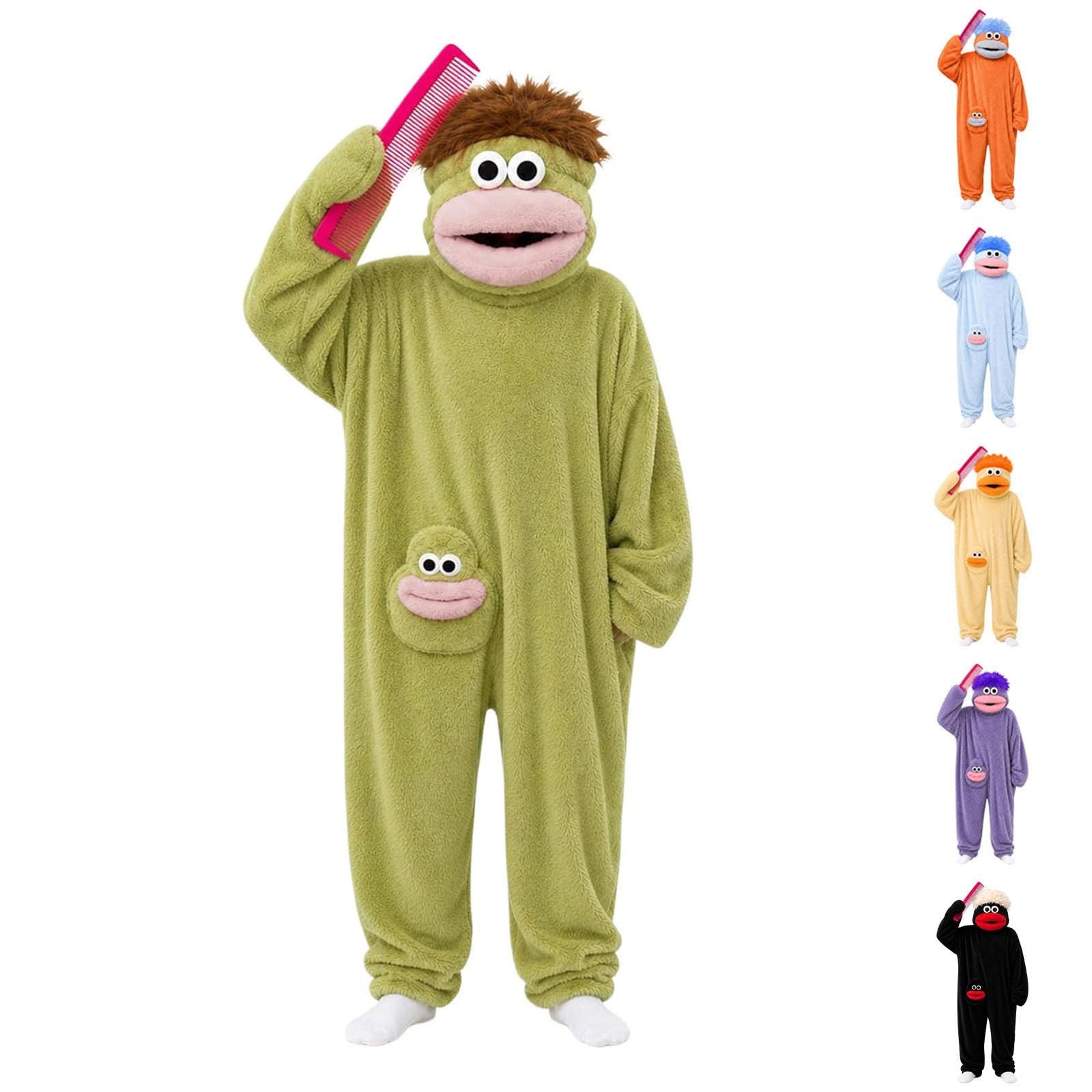 Funny Silly Onesie Kids Halloween Costume Hooded Jumpsuit Big Mouth Monster Funny Silly Onesie Kids Halloween Costume Hooded Jumpsuit Big Mouth Monster (A-1-Green, 10-13 Years)