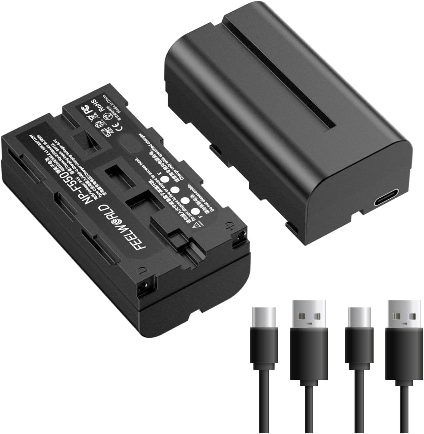 1 Pack NP-F550 2200mAh Battery Replacement of NP-F970 F960 F950 F770 F750 F570 F550, USB-C Fast Charging Rechargeable for LED Video Light, Camera Monitor, Wireless Transmission