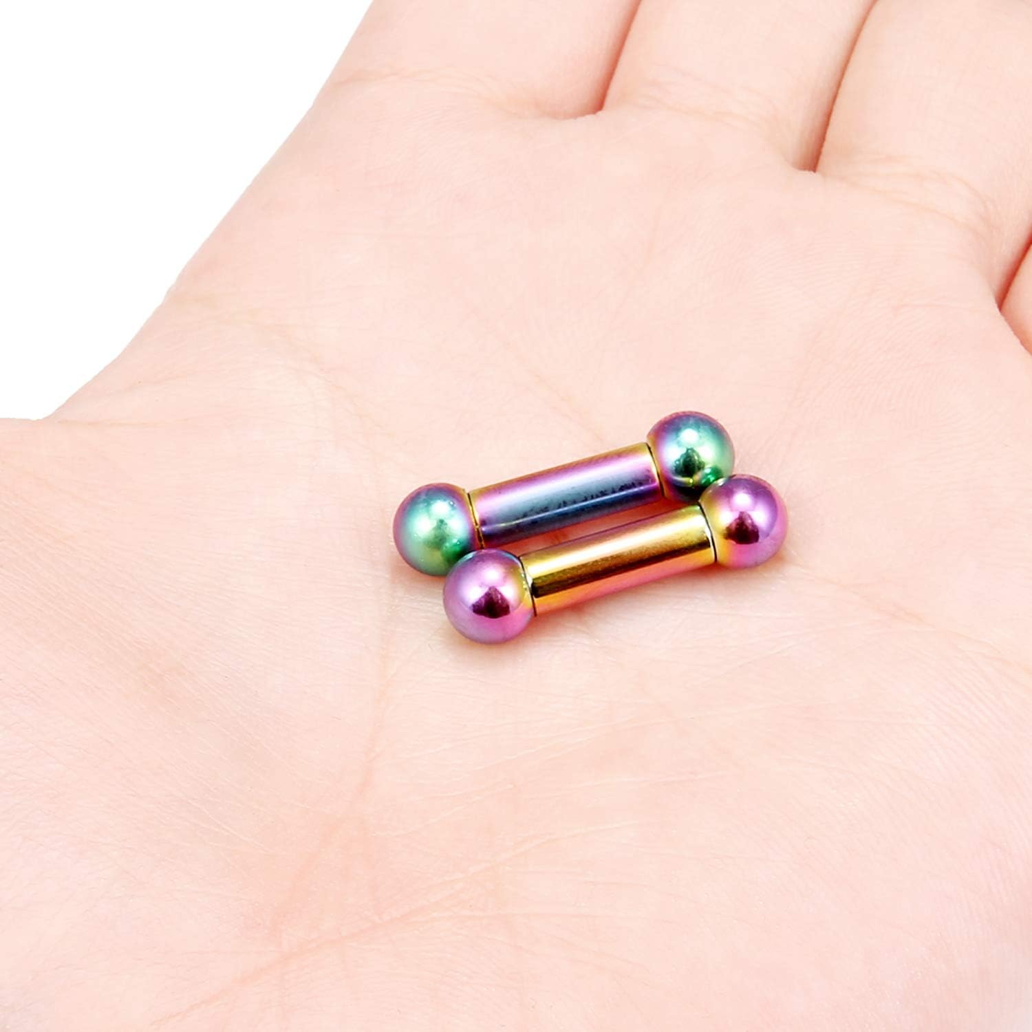 Ftovosyo PA Rings Internally Threaded Straight Barbell Nipple Ring 2G 4G 6G 8G Earrings Gauges Ear Ring Tongue Rings 316L Surgical Steel Body Piercing Jewelry for Women Men 1Pair, Color Rainbow - Image 3