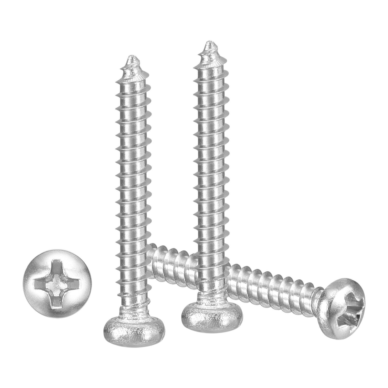 METALLIXITY Phillips Pan Head Self Tapping Screws(#2x5/8") 100Pcs, 304 Stainless Steel Self Drilling Screw for Metal Wood Plastic, for Cabinet Wall Shutter Plate Rock Furniture, Silver Tone — image 1