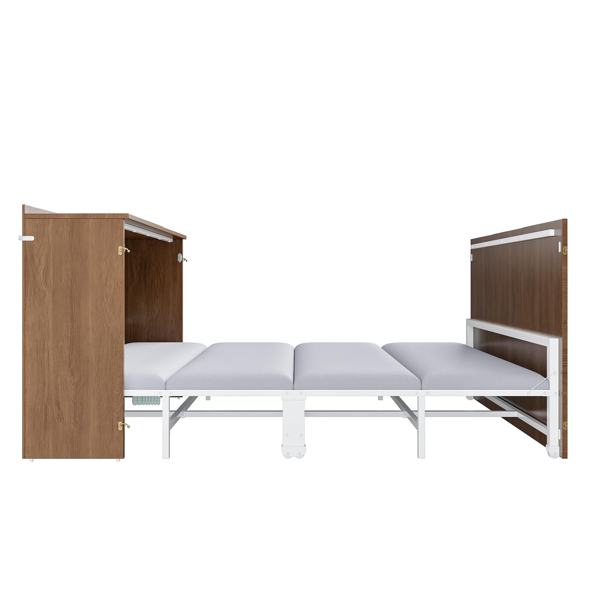 Schrankbett 140x200, Klappbares Doppelbett mit Matratze und Lattenrost, Wandbett Klappbett mit Schrank, Vertikal Schrankbett Gästebett Wandklappbett Murphy Bed Bettschrank mit Leisen Rollen,Holzfarbe