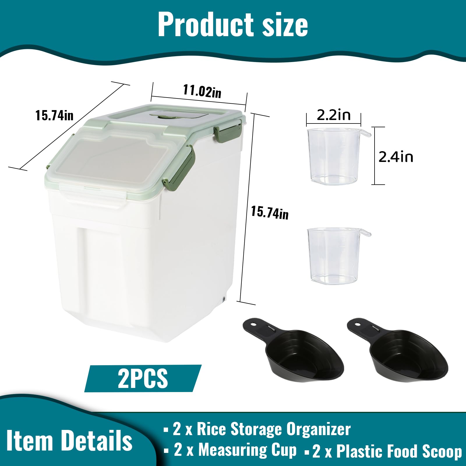 ANMOO Set di 2 Contenitori Ermetici per Farina da 20KG con Coperchio di Chiusura, Grande Contenitore