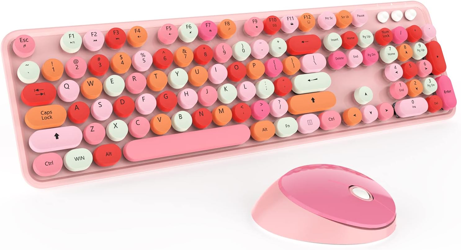Pink Wireless Keyboard and Mouse Combo, Cute Pink Keyboard