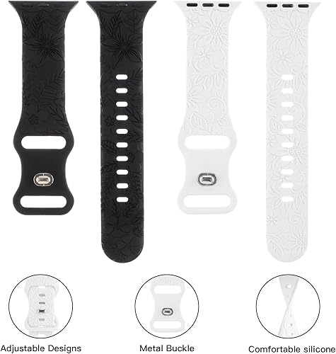 Miniatura 3 de Correa deportiva de silicona con grabado floral compatible con Apple Watch de 1.575 in, 1.614 in, 1.496 in, 1.654 in, 1.732 in, 1.772 in y 1.929 in