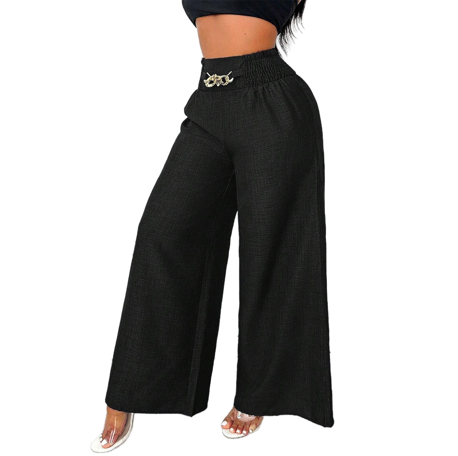 Womens Linen Palazzo Pants Wide Leg High Waist Casual Lounge Pant 2025 Vacation Summer Outfits