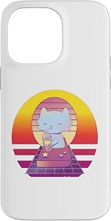 Retro Cat Boba Tea Bubble Tea Anime Kawaii Neko Kitten Case for iPhone 14 Pro Max