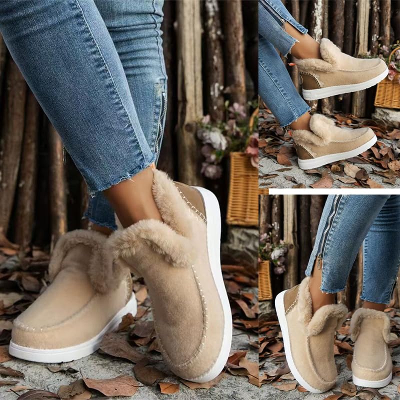 Women'S Winter Plush Lined Flat Shoes Comfy Orthopedic Arch Support Outdoor Walking Shoes Classic Non-Slip Ankle Snow Boots Soft Plush Slip-On Warm Cozy Micro Suede Slipper Boots4