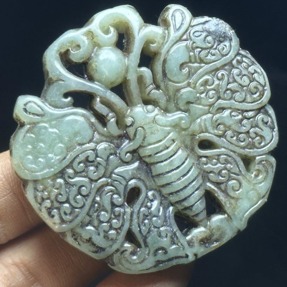 Collection - Adornos colgantes de piedra de jade envejecida, objetos antiguos, mariposa, 8 unidades