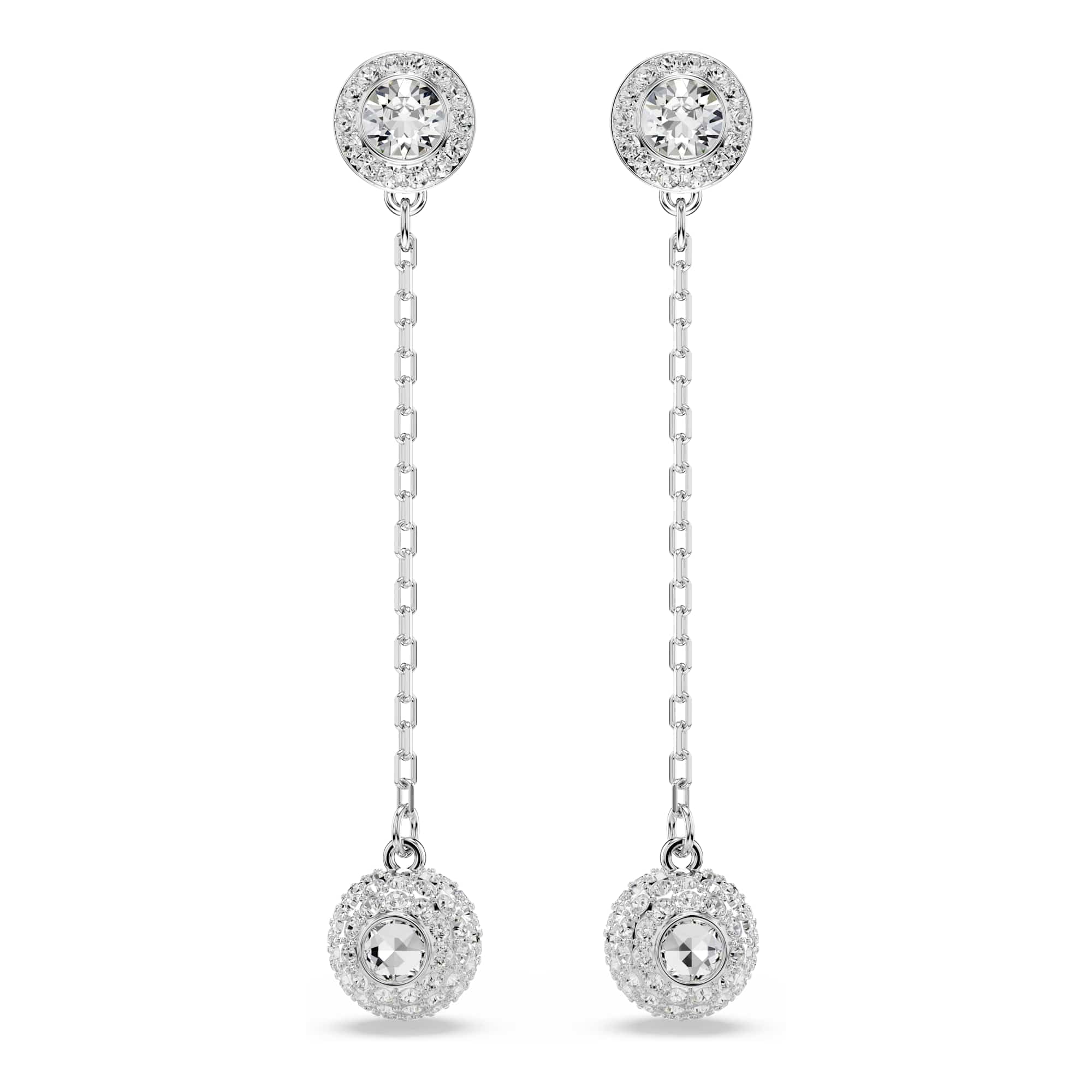 Swarovski Pendants d'oreilles de la collection Una Angelic, cristaux Zirconia incolores de taille ronde et pavés, en métal rhodié