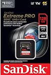 SanDisk 128GB Extreme PRO UHS-I SDXC Memory Card (200 MB/s) | Up to 200MB per S Read, U3/v30/class 10 for 4K UHD
