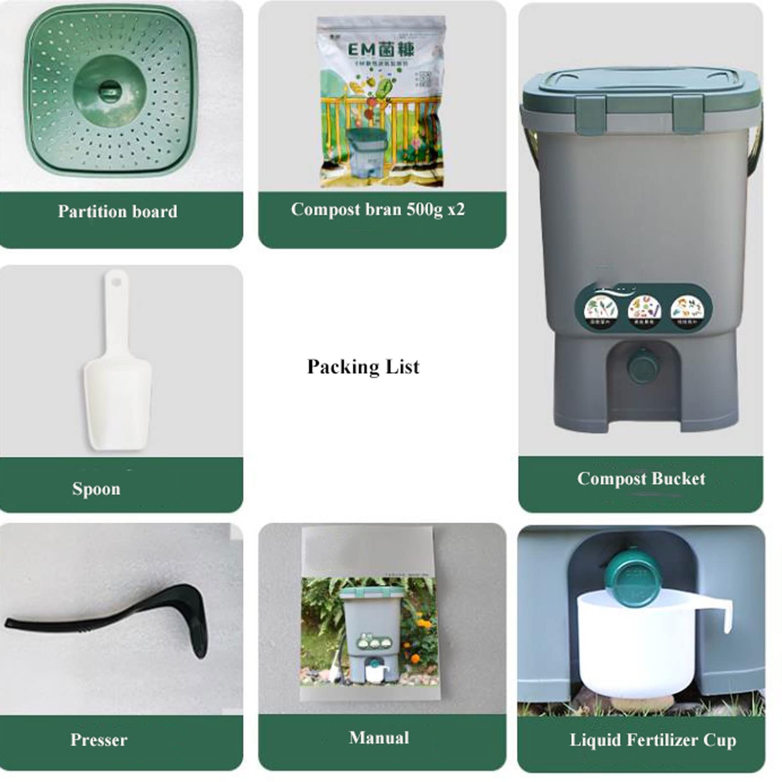 Compostador Jardín Cubo de compostaje, Cubo de compostaje de cocina de 4 galones, Cubo de compostaje de encimera interior con tapa, Cubo de compostaje 100% sin olor, con acelerador de arranque de comp